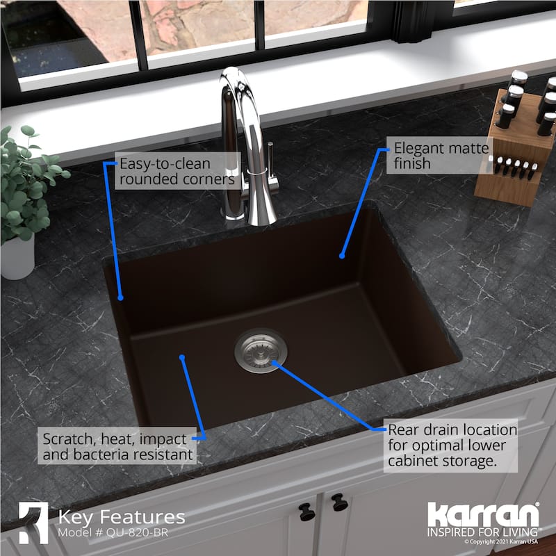 Karran Undermount 24.38 in Single Bowl Quartz Kitchen Sink Kit