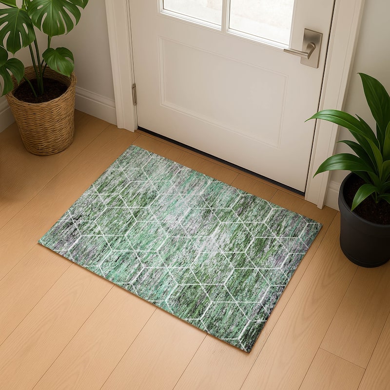 Premium Washable Super Soft Geo Abstract Mayfield Rug - Green - 1'8" x 2'6"