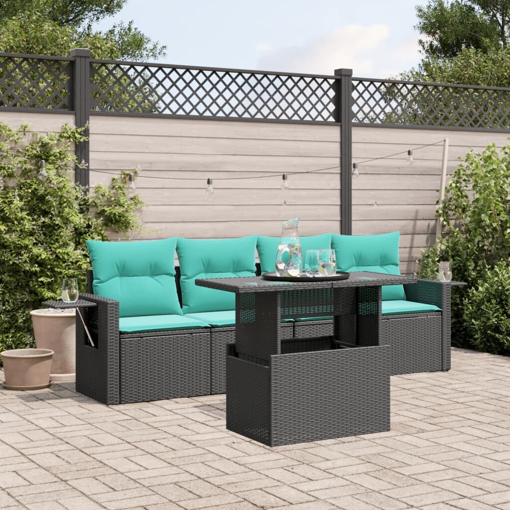 vidaXL Patio Sofa Set with Cushions Table and Couches 5 Piece Poly Rattan - 21.7 x 24.4 x 27.2