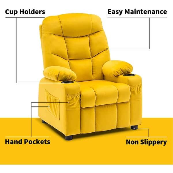dimension image slide 2 of 7, MCombo Big Kids Recliner Chair with Cup Holders , Velvet Fabric