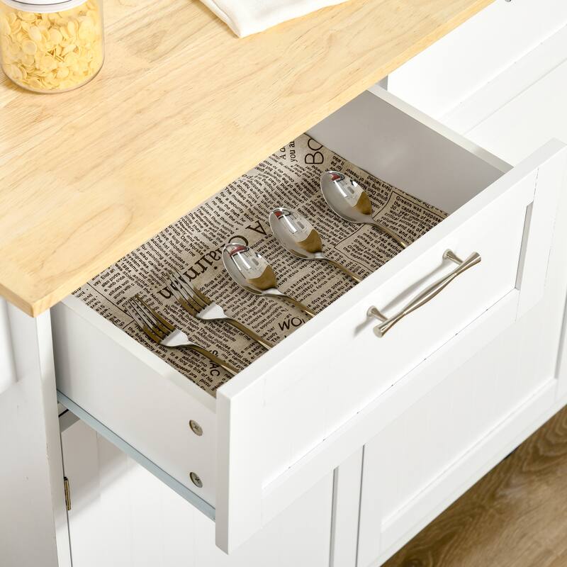41" Modern Rolling Kitchen Island on Wheels, Utility cart Storage Trolley with Rubberwood Top & Drawers, White
