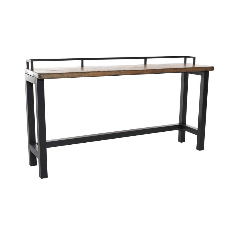 Fyan Counter Table w Rails, Black Iron Base, 71 Inch Rectangular Top