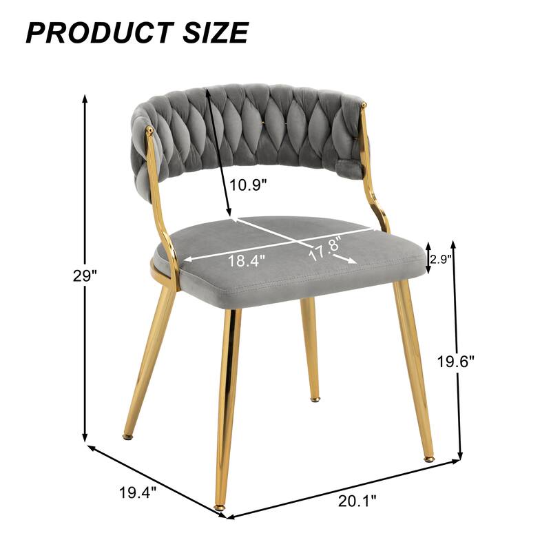 Set of 2 Velvet Dining Chair with Golden Metal Legs
