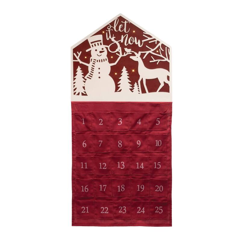HomeRoots 35" X 17" Red And White Christmas Advent Calendar Let it Snow Wood Hanging Wall Decor