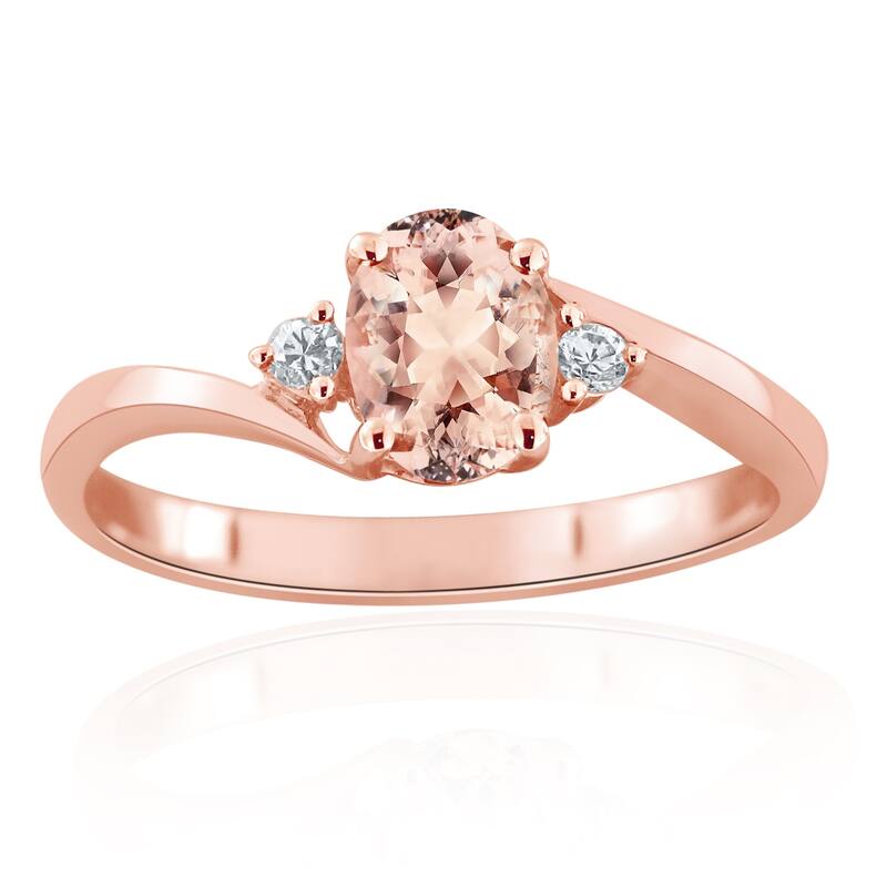 Auriya 3/4ct Oval Morganite 1/10ctw 3-Stone Diamond Engagement Ring 10K Rose Gold