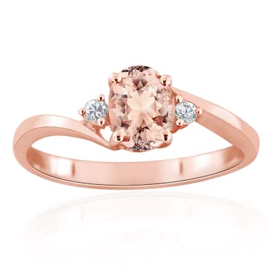 Auriya 3/4ct Oval Morganite 1/10ctw 3-Stone Diamond Engagement Ring 10K Rose Gold
