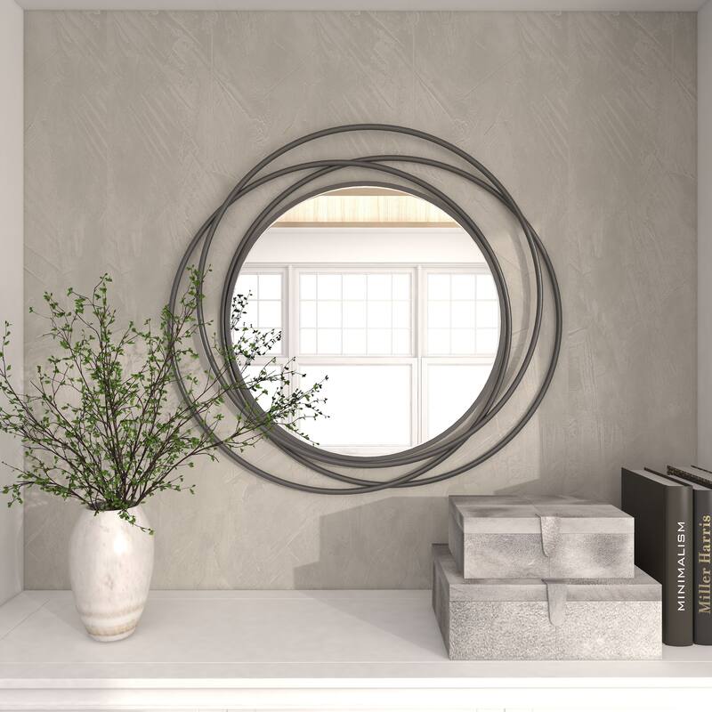 Stylish Metal Wall Mirror with Overlapping Circles and Foiled Finish - Gold or Gray