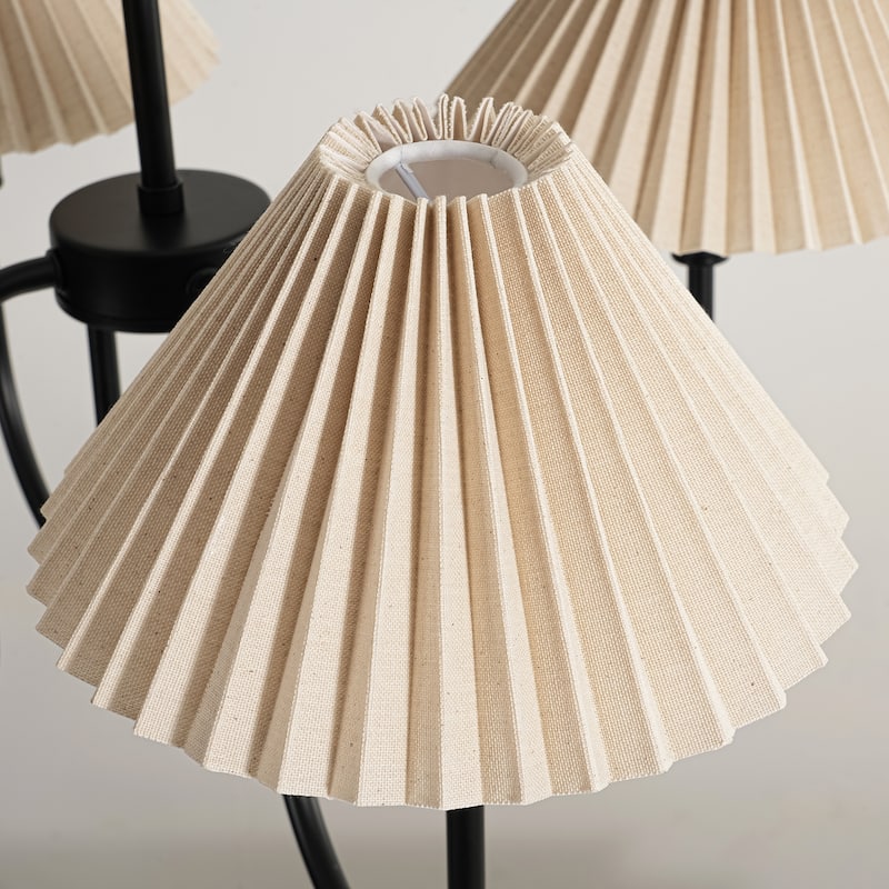 4-Light Mid-Century Modern Chandelier in Brushed Gold/Matte Black Chandelier with Pleated Shades for Living Room