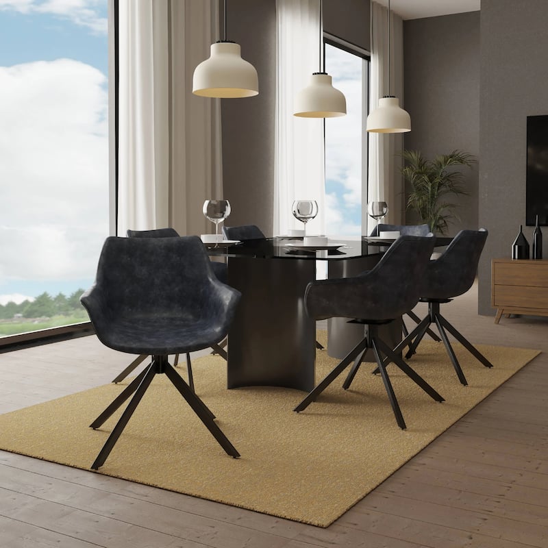 Markley Leather Swivel Dining Armchair with Black Iron Base - Accent Dining Chair for Kitchen and Dining Room Set of 4