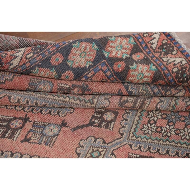 Pink Geometric Joshaghan Vintage Persian Rug Hand-Knotted Wool Carpet - 6'2" x 9'9"