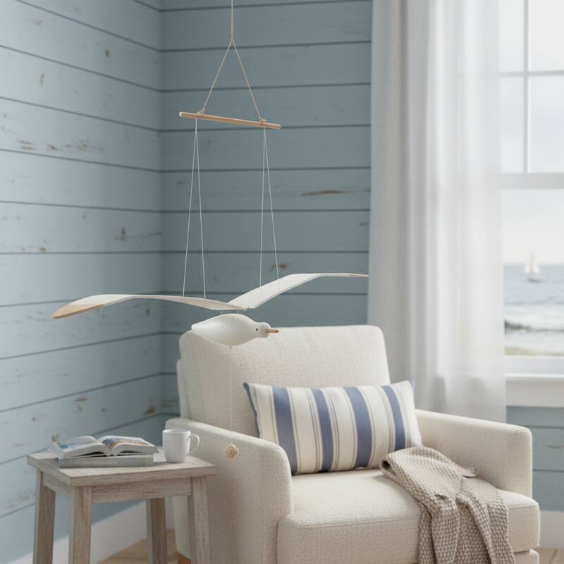 HomeRoots 37" White And Natural Hanging Seagull Decorative Sculpture - 34.50 in. x 37.00 in. x 10.50 in. - White/Natural - 34.50 in. x 37.00 in. x 10.50 in.