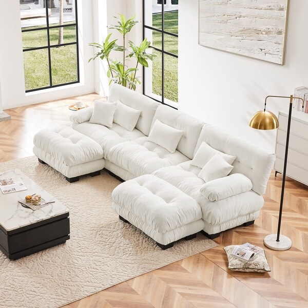 3-Seater U-Shaped Deep Seat Sofa Couch with 2 Ottomans - Bed Bath