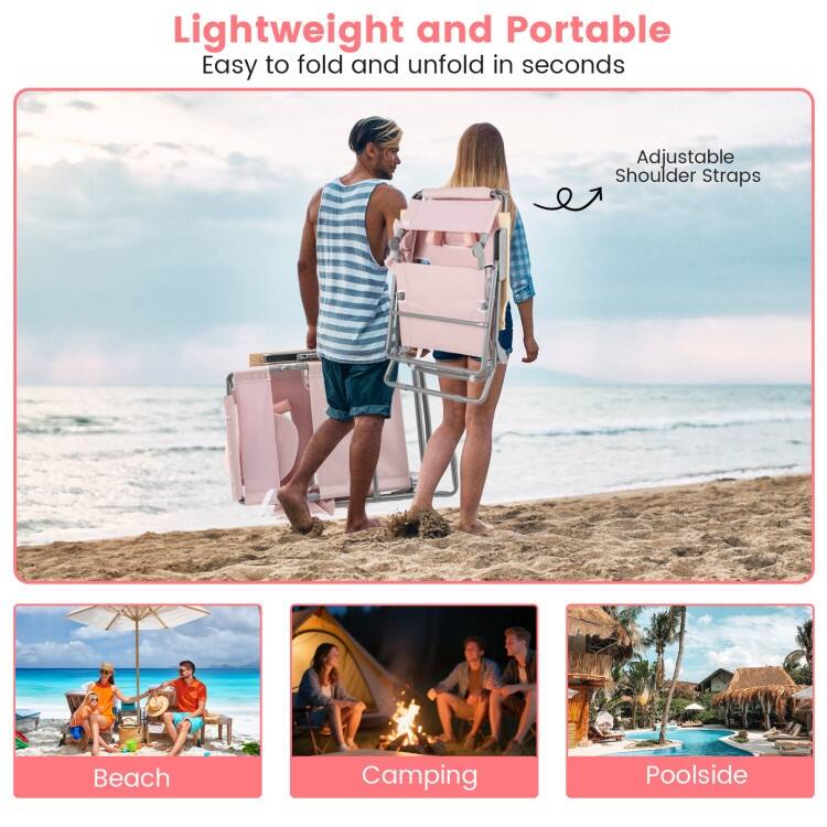 Oxford Cloth Metal Folding Beach Chair with Adjustable Recline and Face Hole - 26" x 40"-53.5" x 38.5"-30.5"