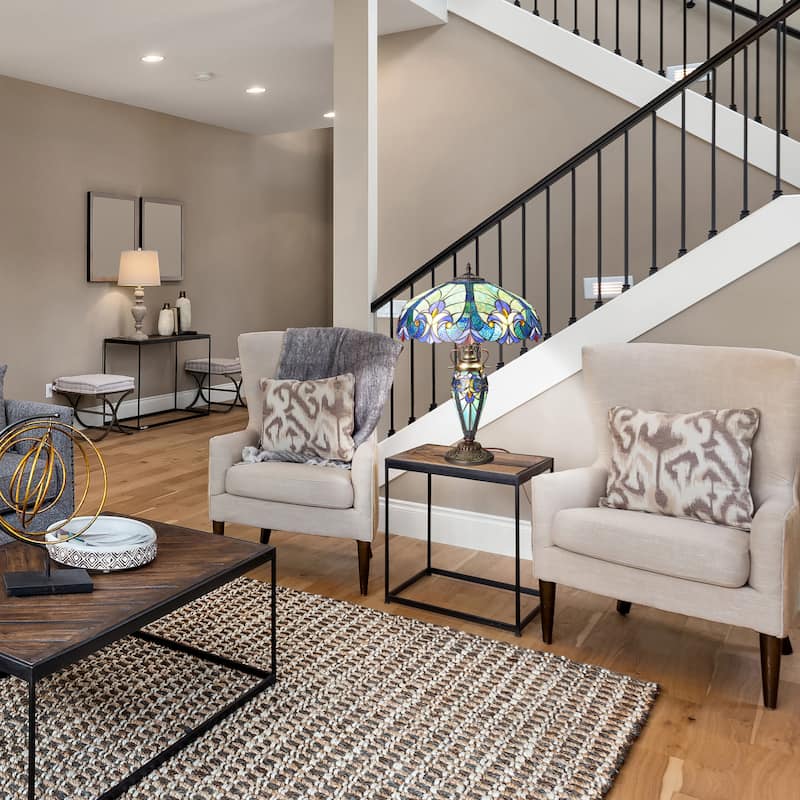 Halston River of Goods Double Lit Stained Glass 24.5-Inch Table Lamp - 18" x 18" x 24.5"