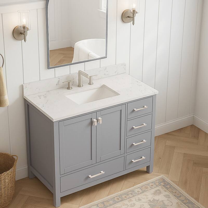 Prismosaic 42 inch Bathroom Vanity Set in Lunar Gray, Middle Sink