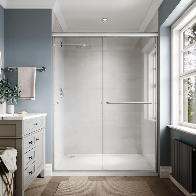 Elegant Double Sliding Shower Doors in Brushed Nickel Finish Framed Tub Doors Various Sizes Shower Enclosure