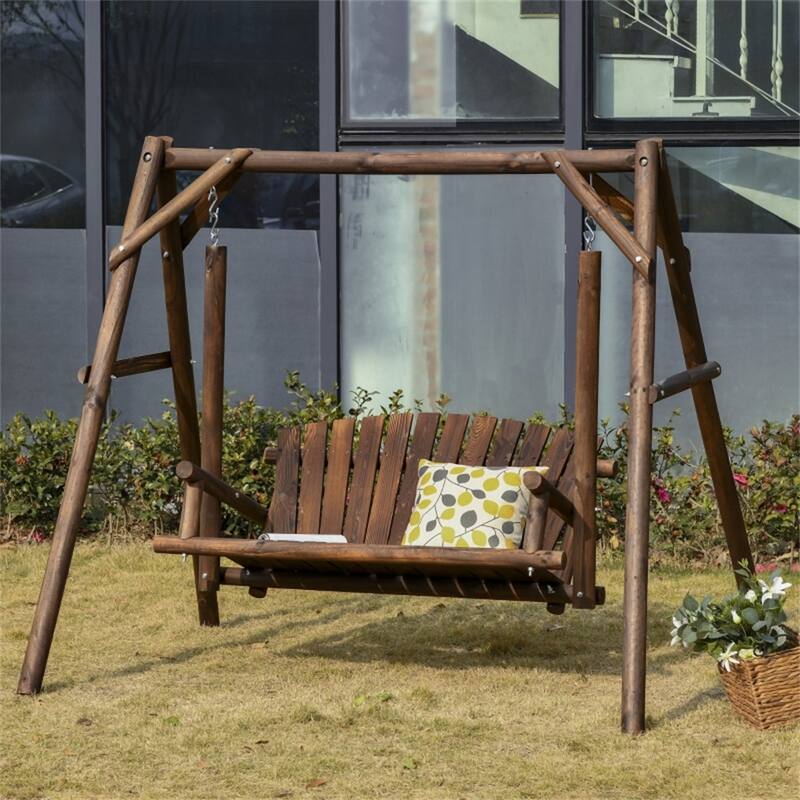 2-Seater Outdoor Patio Swing Chair with Wide Loveseat Bench - 78"L x 53.25"W x 67" H