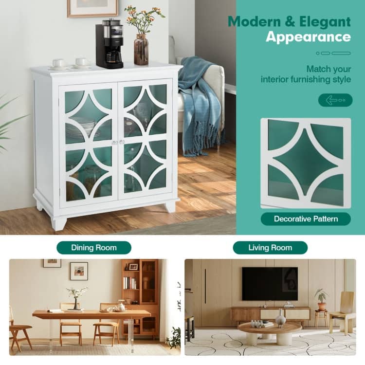 Kitchen Buffet Sideboard with Glass Doors and Adjustable Shelf - 36" x 15.5" x 38"(L x W x H)