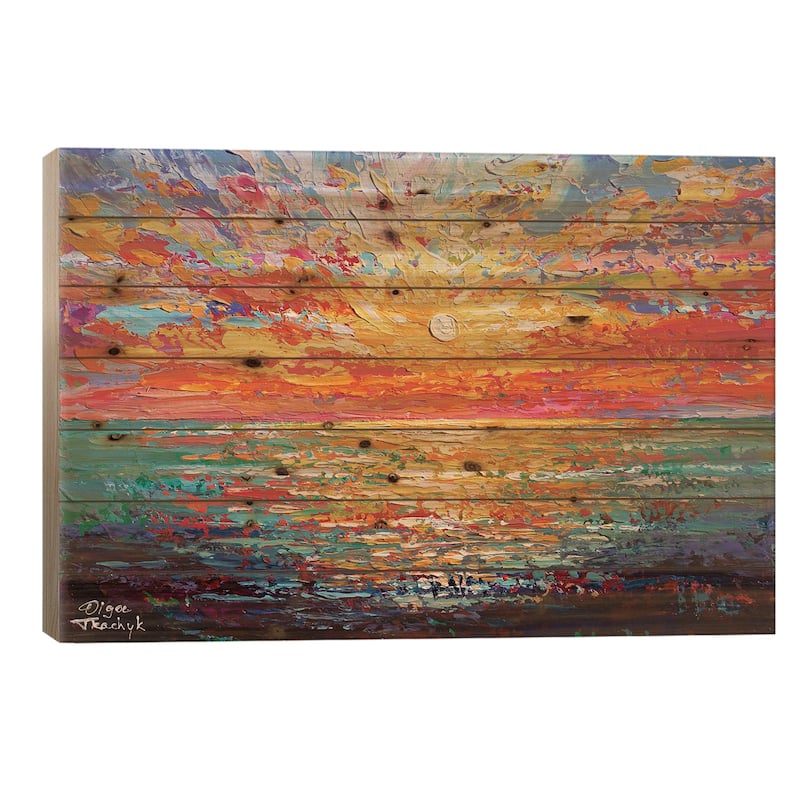 Red Sunset Print On Wood by Olga Tkachyk - Multi-Color - 26x40x1.5