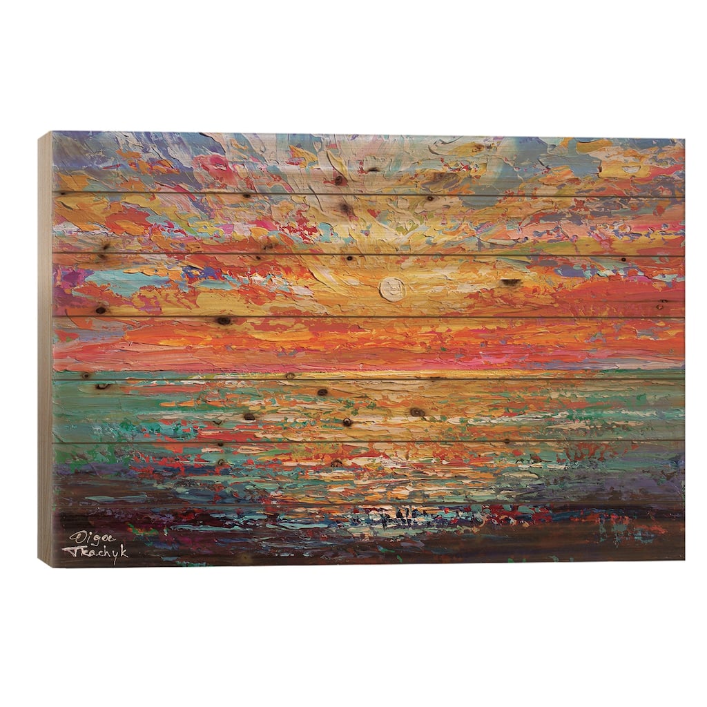 Red Sunset Print On Wood by Olga Tkachyk - Multi-Color