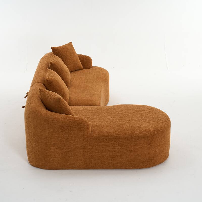 L-Shaped Sectional Sofa with Curved Chaise, Chenille Boneless Cloud Sofa, Modular 4-Seater Sofa with 4 Throw Pillows