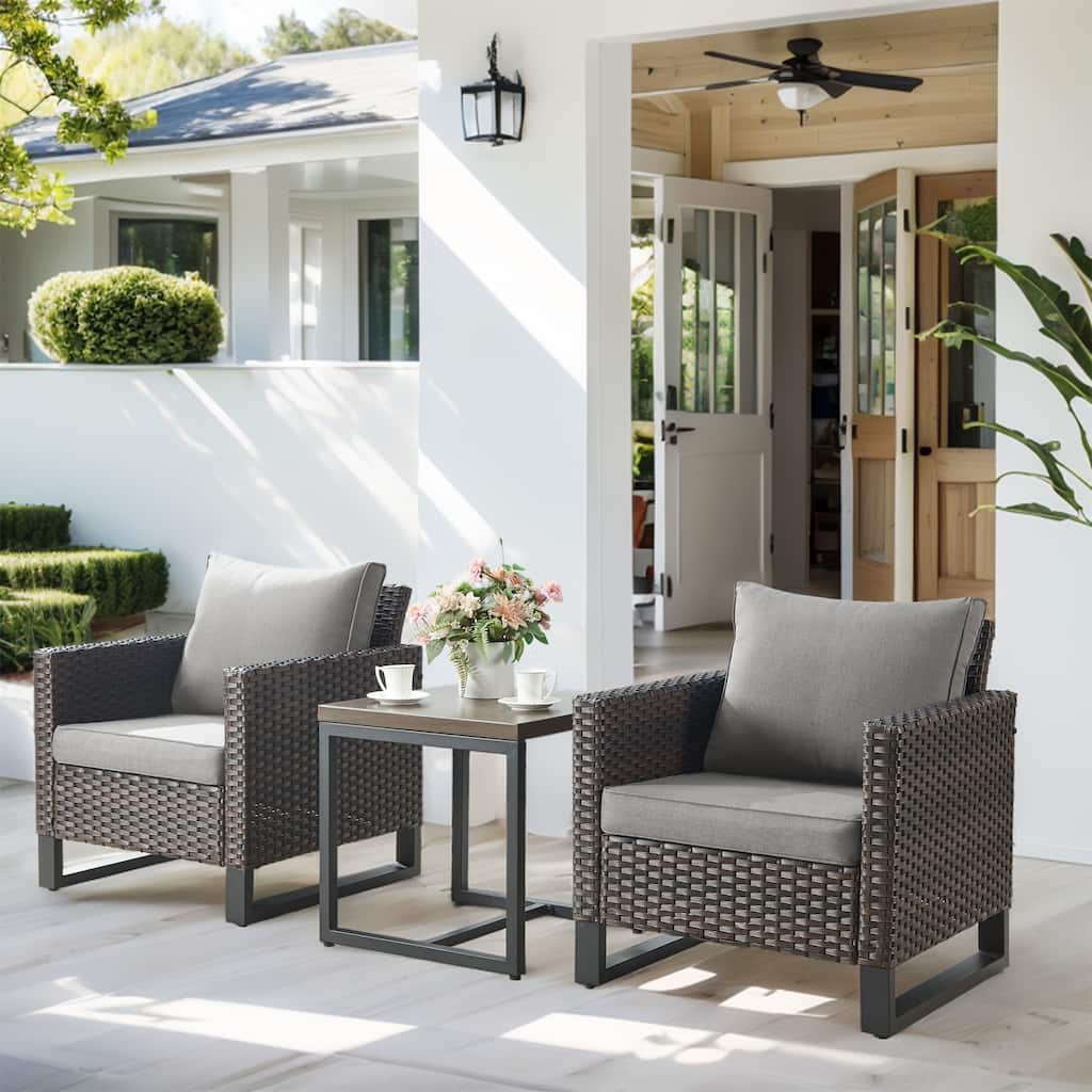 Outdoor Patio Chair with Side Table - Brown