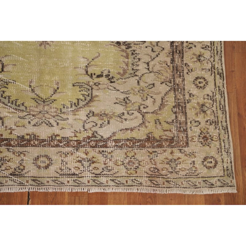 Light Green Anatolian Distressed Vintage Area Rug Handmade Wool Carpet - 5'6"x 9'2"