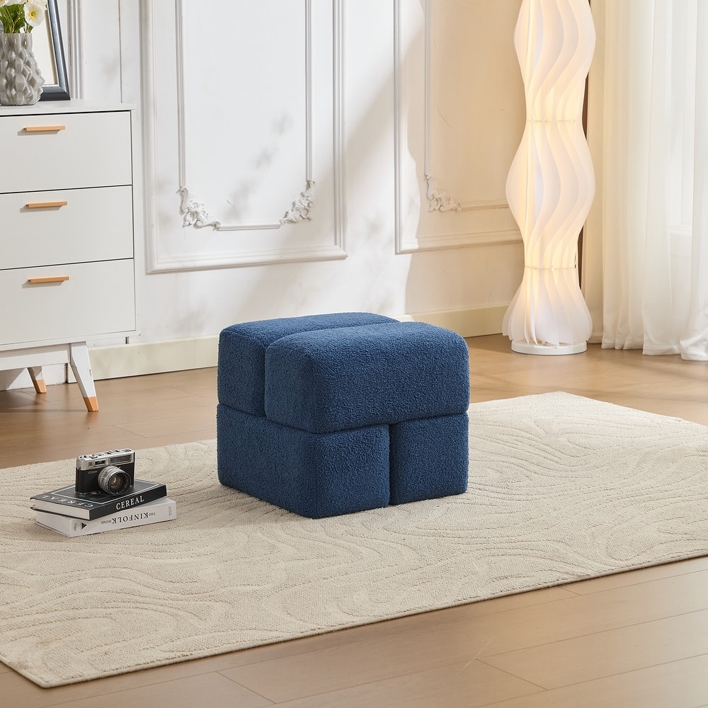 SEYNAR Modern 16.5''Faux Sherpa Square Cube Otttoman