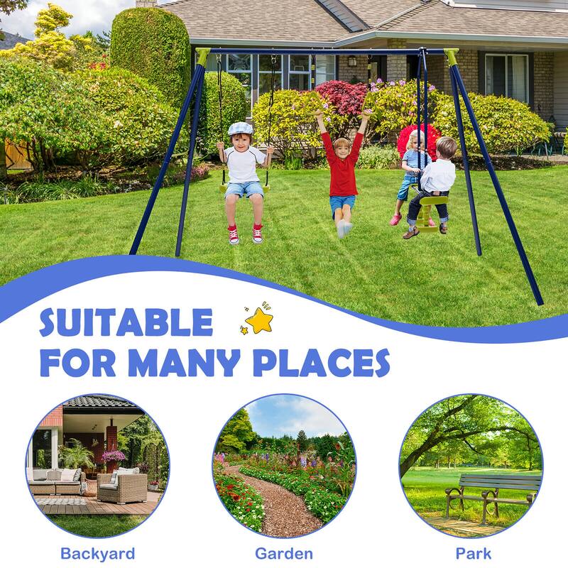 Gymax 440 lbs Swing Set 3-in-1 Kids Swing Stand w/ Swing Gym Rings