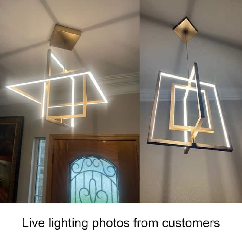 Modern Contemporary 1-Light Gold LED Chandelier Rectangle Geometric Pendant Lights - 15.5" L x 12" W x 20.5" H