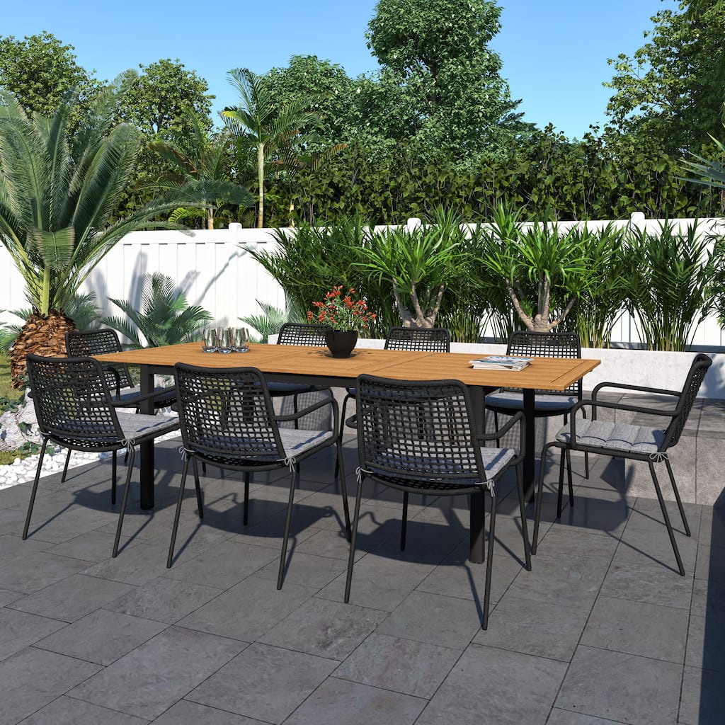 Amazonia Vail 9-piece Black and Teak Finish Patio Dining Set