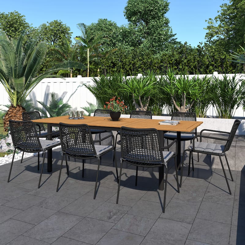 Amazonia Vail 9-piece Black and Teak Finish Patio Dining Set - 9-Piece Sets