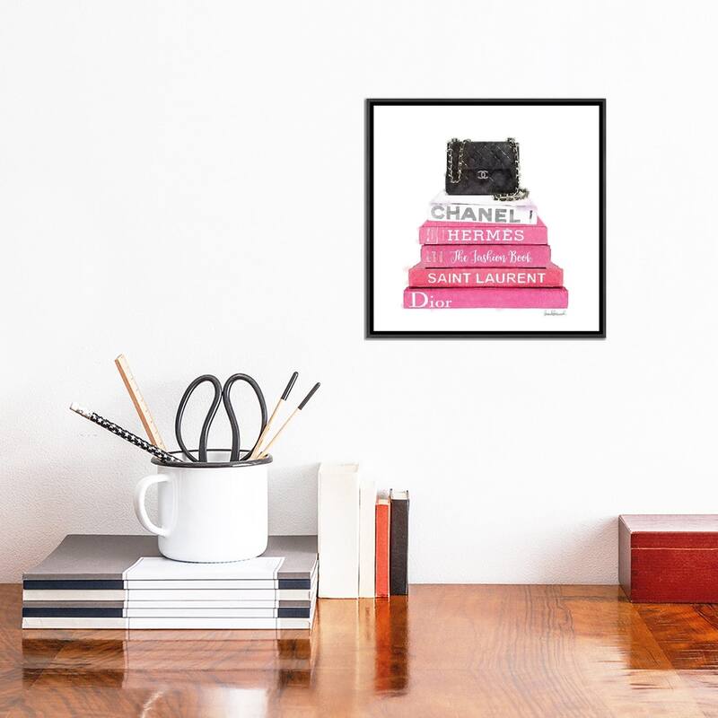 iCanvas "Pink Fashion Books With A Black Bag" by Amanda Greenwood Framed