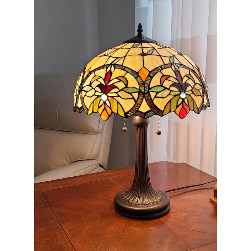 23 Inch Stained Glass Two Light Table Lamp with Dark Brown Metal Base - 12” x 21” x 23”