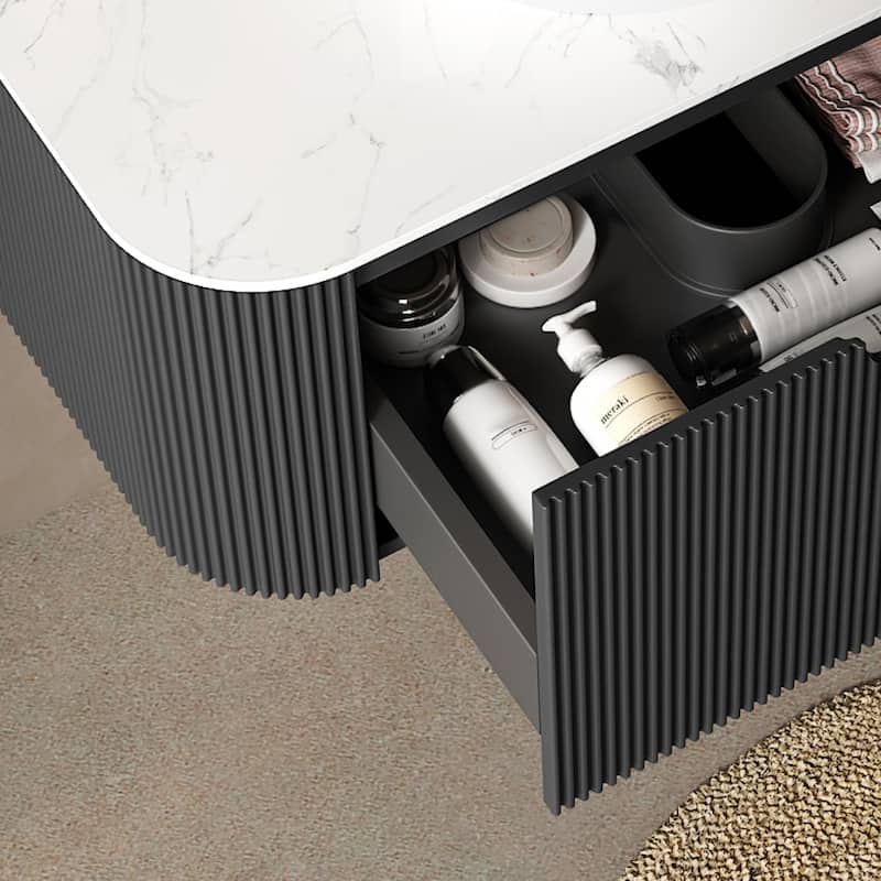 Hanging Bathroom Storage Cabinet with Double Doors, Ceramic Basin