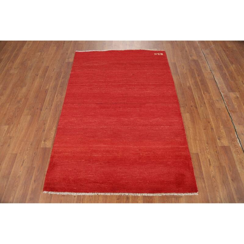 Modern Red Gabbeh Oriental Foyer Rug Hand-Knotted Wool Carpet - 3'4"x 4'10"