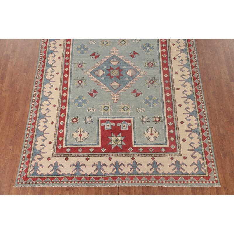 Geometric Kazak Oriental Area Rug Handmade Traditional Wool Carpet - 6'11" x 9'5"