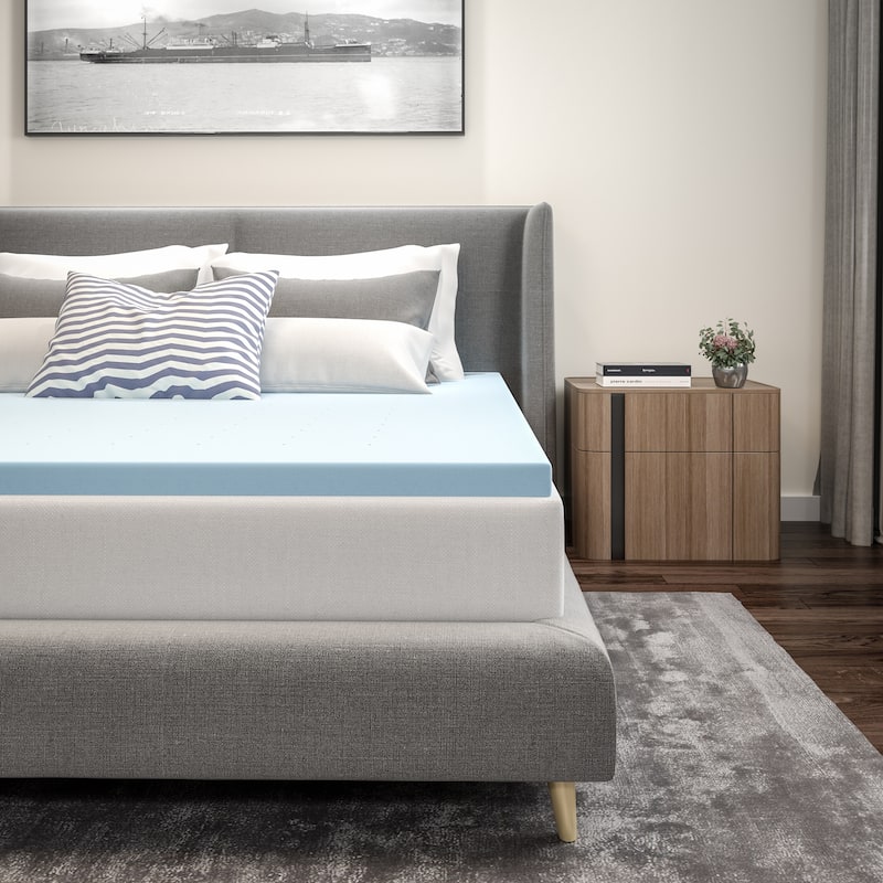 Gel Infused Hypoallergenic Cooling Memory Foam Mattress Topper - Blue - King - 2 Inch