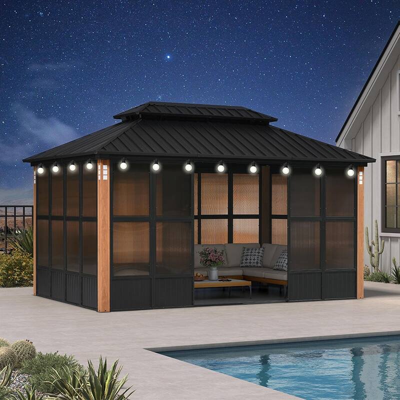 PURPLE LEAF Double Top Outdoor Sunroom All-Weather Screen House Patio Hardtop Gazebo