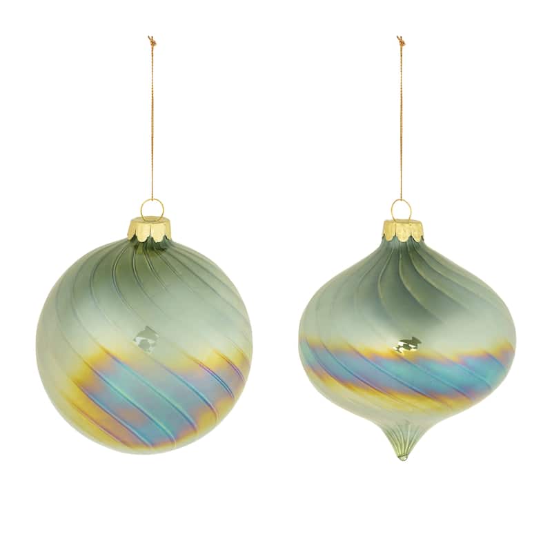 Glass Iridescent Swirled Ball and Onion Ornaments Set of 6 - 4” x 4” x 4.5” (L x W x H)