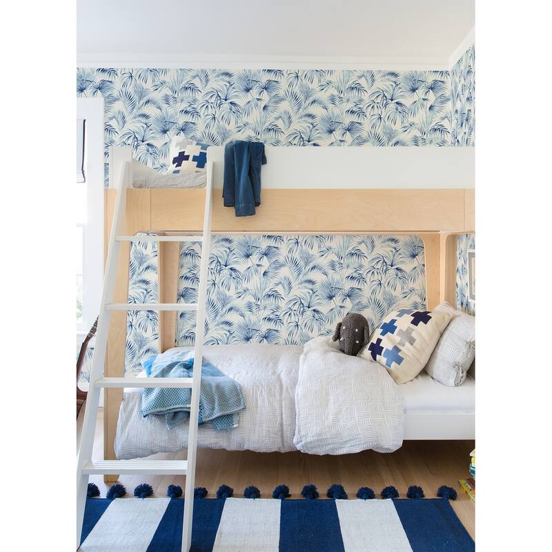 Chesapeake Manaus Blue Palm Frond Wallpaper