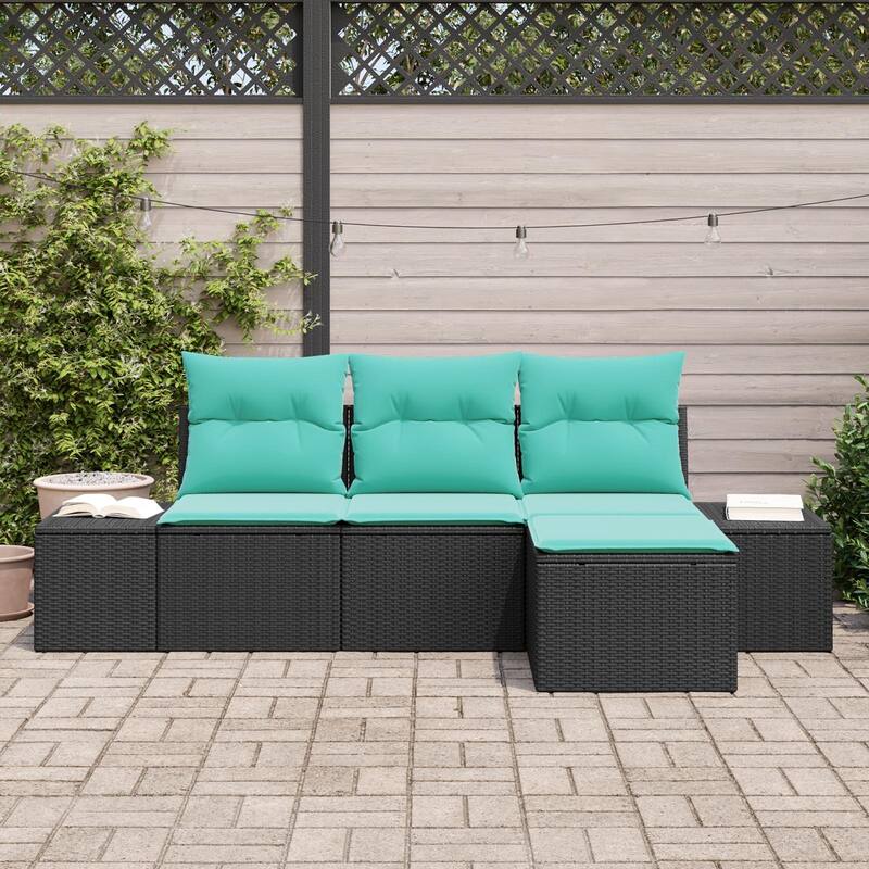 vidaXL 4 Garden Sofa Set with Cushions Black Poly Rattan - 94.1 x 46.1 x 27.2