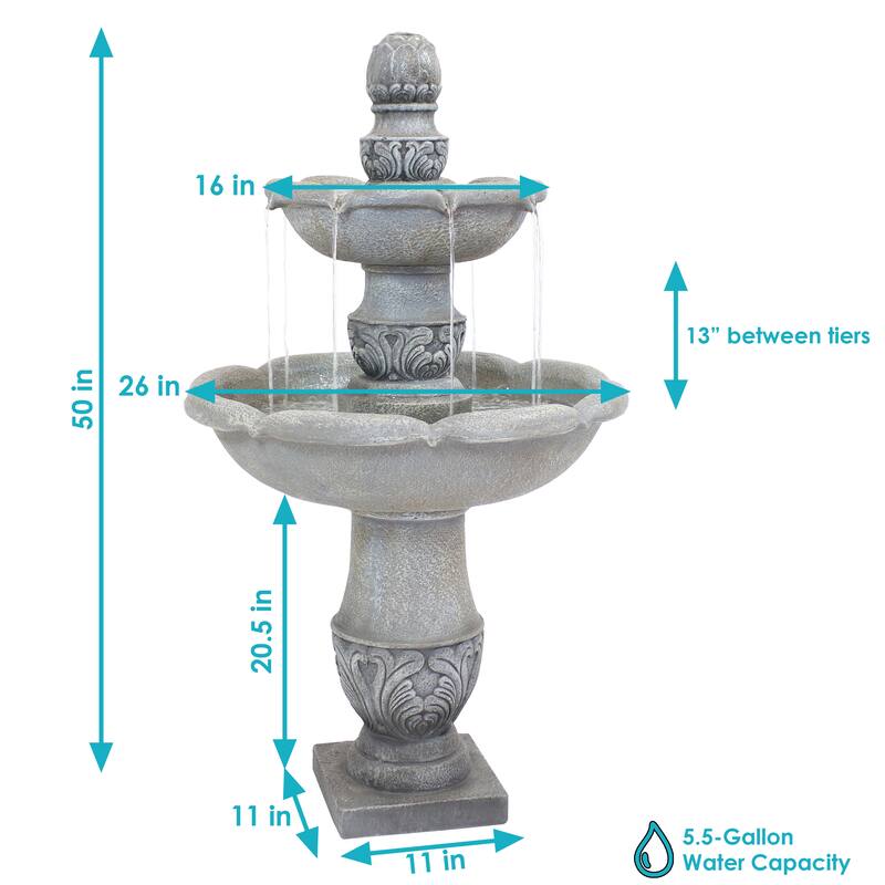 French Garden-Inspired 2-Tier Outdoor Water Fountain - Dusty Gray - 50"