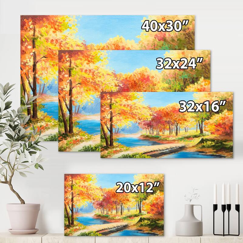 Designart "Yellow and Orange Trees By The Riverside" Lake House Canvas