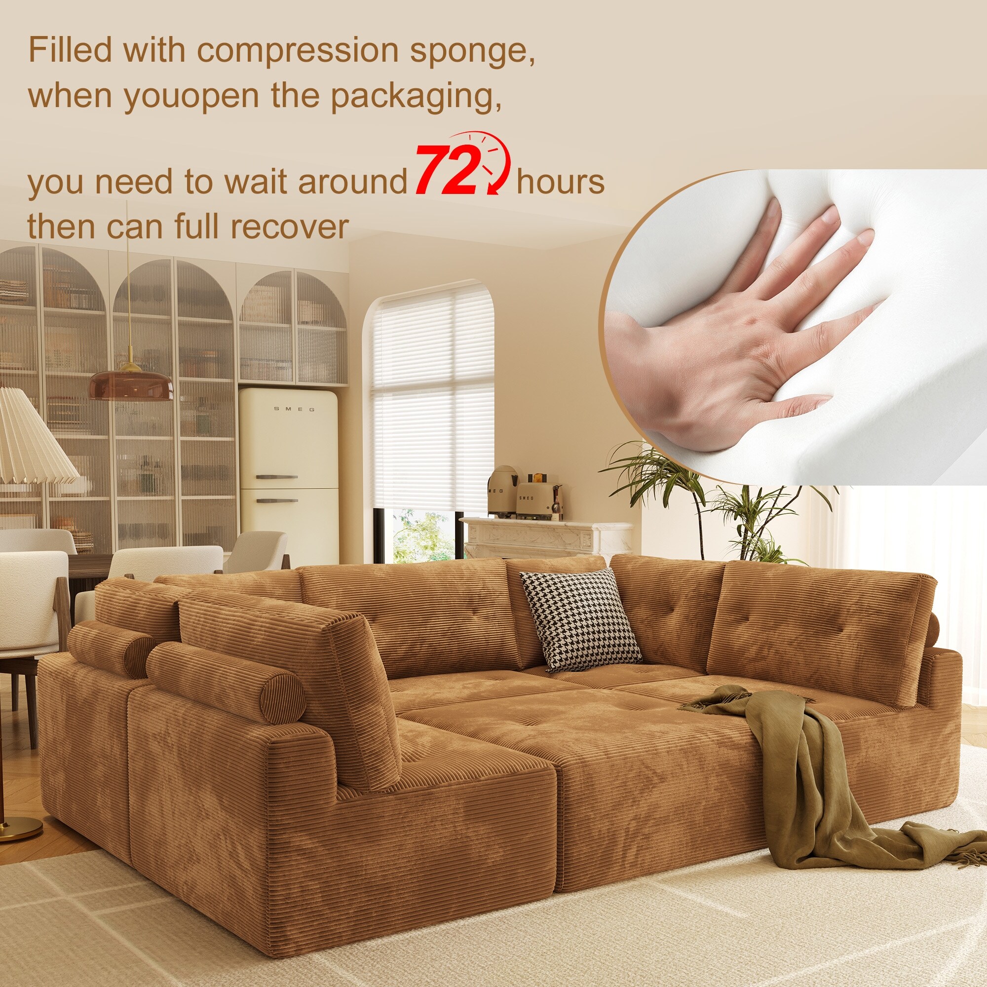 JASIWAY Modern Chaise Lounge Sofa Bed with Movable Ottoman Bed