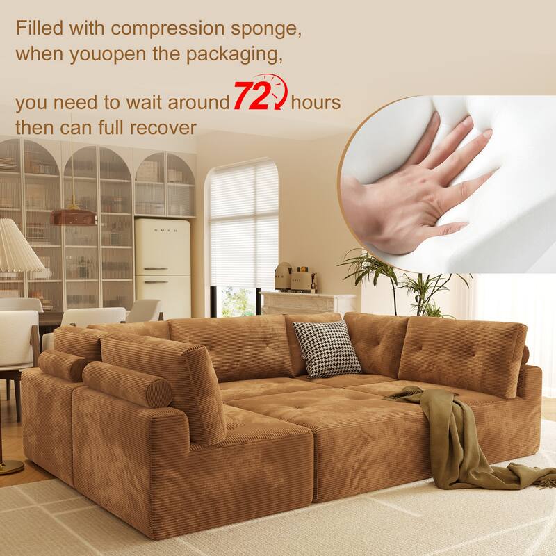 JASIWAY Modern Chaise Lounge Sofa Bed with Movable Ottoman