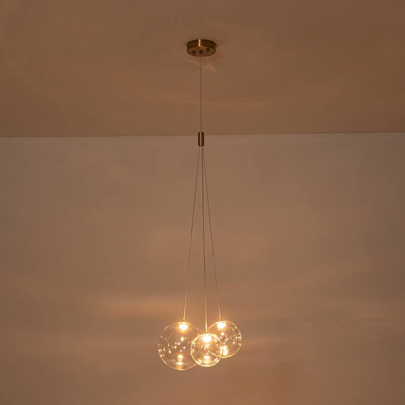 Modern 3-Light Dimmable LED Glass Globe Bubble Cluster Chandelier