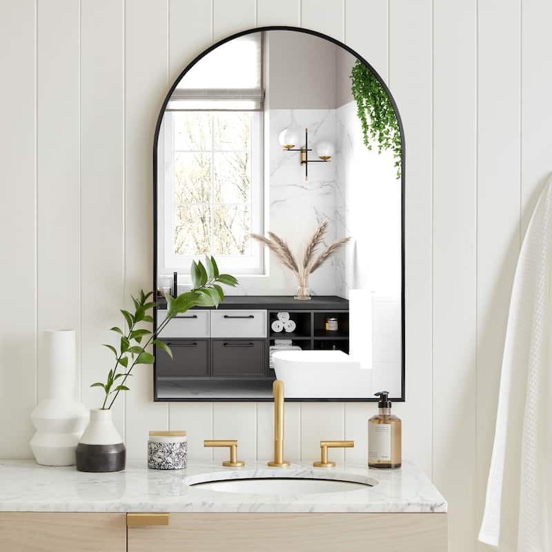 Arched Aluminum Alloy Framed Wall Mirror Decorative Wall Mirror - Black - 20x30