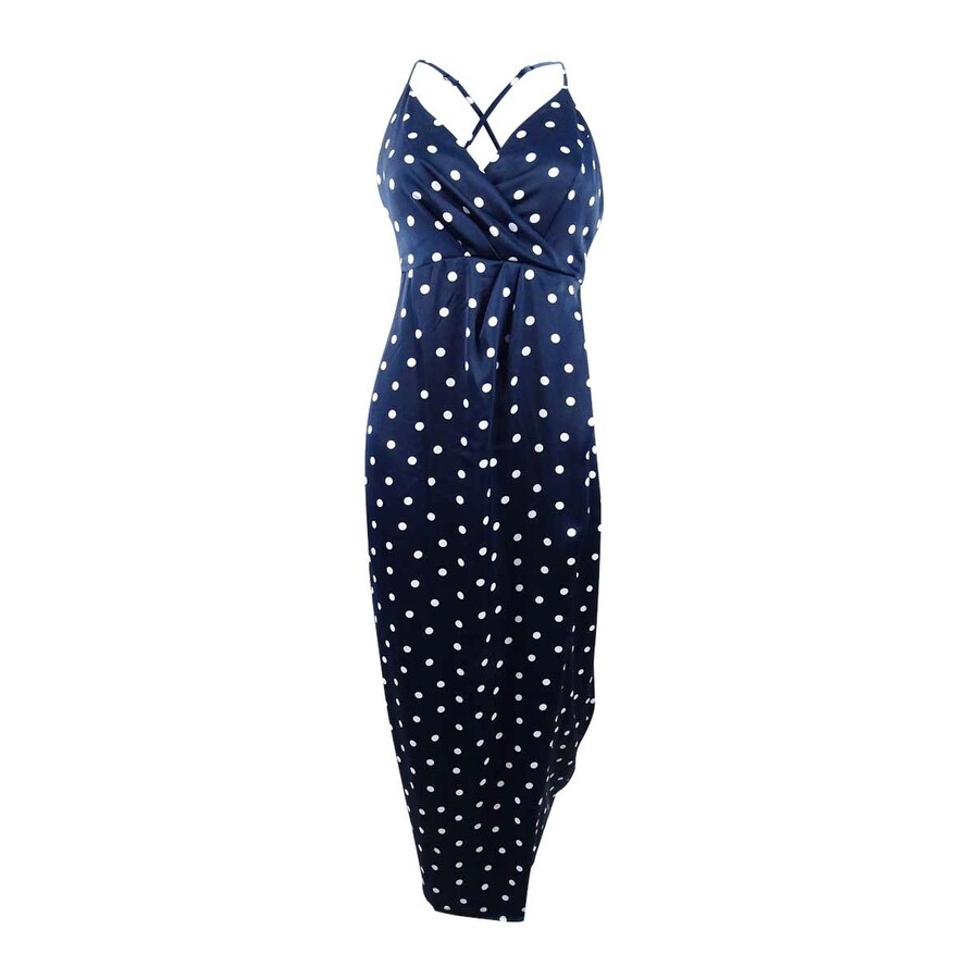 navy polka dot bardot dress