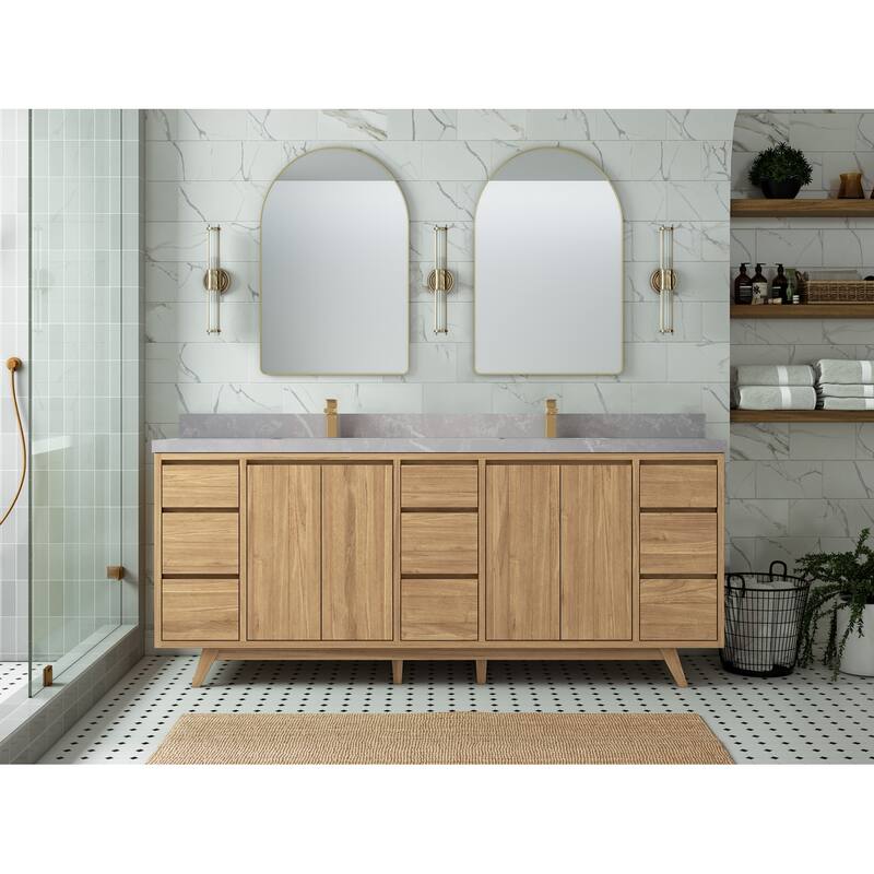 Willow Collections 84 in. W x 22 in. D Madison Teak Double Sink Bathroom Vanity with Countertop